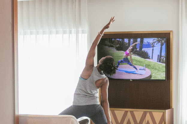 Woman completing an online workout